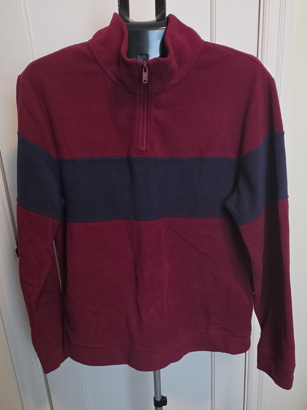 Old Navy Maroon Quarter-Zip Sweater with Navy Stripe